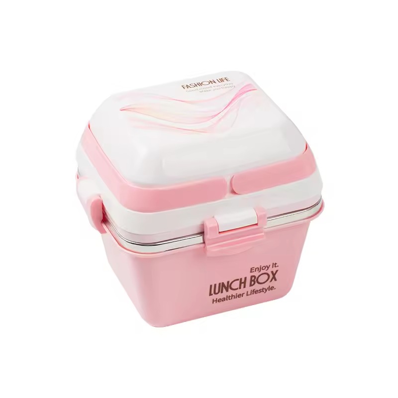 Boite à Gouter Lunch Box Avec 3 Compartiments En Acier Inoxydable Et Plastique Sans BPA